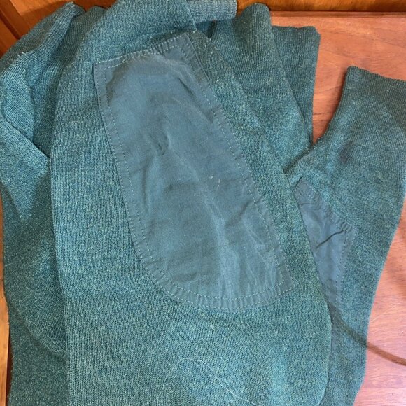 Vintage LL Bean Mens Wool Sweater Elbow Shoulder Patches Green 1/4 Zip Sz L USA - Picture 10 of 10